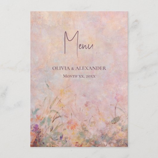 Wildblumen Hochzeit mit Aquarellblumen Menükarte (Vorderseite)
