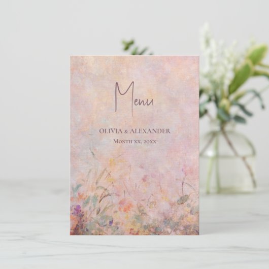 Wildblumen Hochzeit mit Aquarellblumen Menükarte (Stehend Vorderseite)