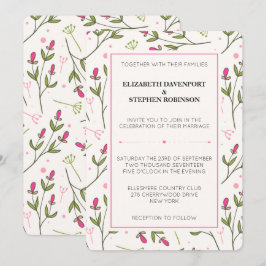 Wildblumen Hochzeit mit rosa und grünem Longsteg Einladung