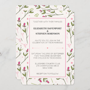 Wildblumen Hochzeit mit rosa und grünem Longsteg Einladung
