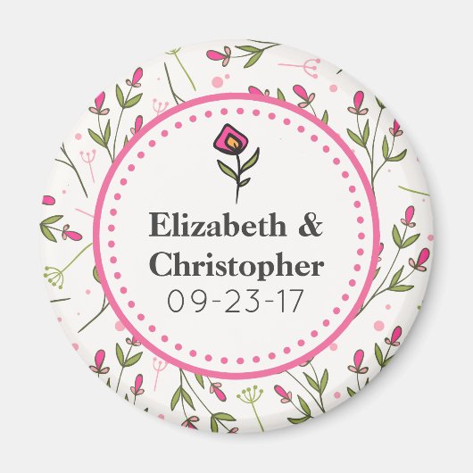 Wildblumen Hochzeit mit rosa und grünem Longsteg Magnet (Vorne)