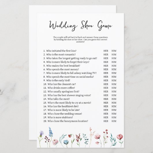 Wildblumen Hochzeit oder Paare Duschdusche Spiel (Vorne/Hinten)