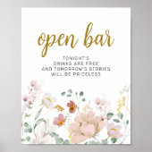 Wildblumen Hochzeit Open Bar Sign Poster (Vorne)