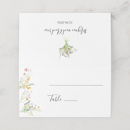 Wildblumen Hochzeit Platzkarte boho (Außenseite Aufgefaltet)