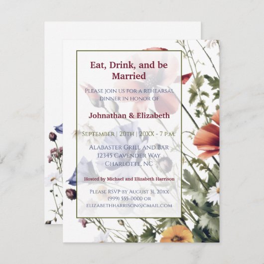 Wildblumen Hochzeit Probe Dinner Einladung (Vorne/Hinten)