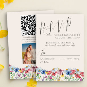Wildblumen-Hochzeit Rustikale Foto- und QR-Code-RS RSVP Karte
