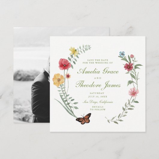 Wildblumen-Hochzeit Save the Date Einladung (Vorne/Hinten)