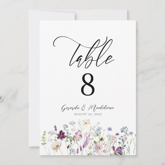 Wildblumen Hochzeit Tischnummer (Rückseite)
