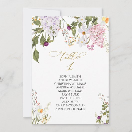 Wildblumen Hochzeit Tischnummer 1 Sitzplan (Vorderseite)