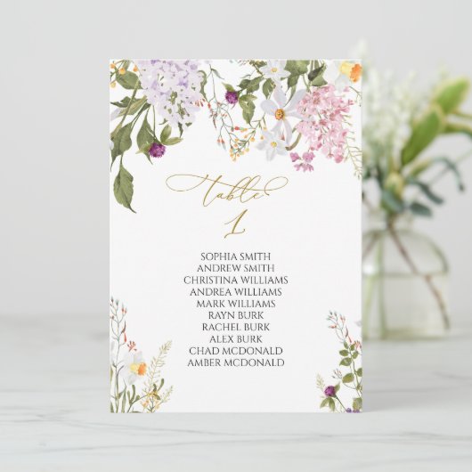 Wildblumen Hochzeit Tischnummer 1 Sitzplan (Stehend Vorderseite)