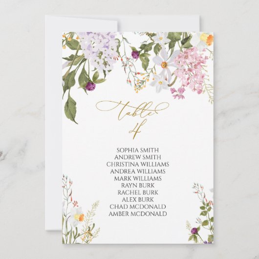 Wildblumen Hochzeit Tischnummer 4 Sitzplan (Rückseite)