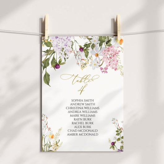 Wildblumen Hochzeit Tischnummer 4 Sitzplan