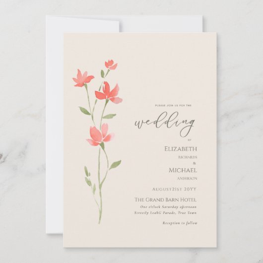 Wildblumen Hochzeiten laden Blumendruck oder Digit Einladung (Vorderseite)