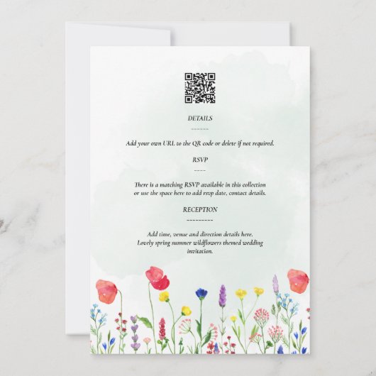 Wildblumen Hochzeiten laden Blumendruck oder Digit Einladung (Rückseite)