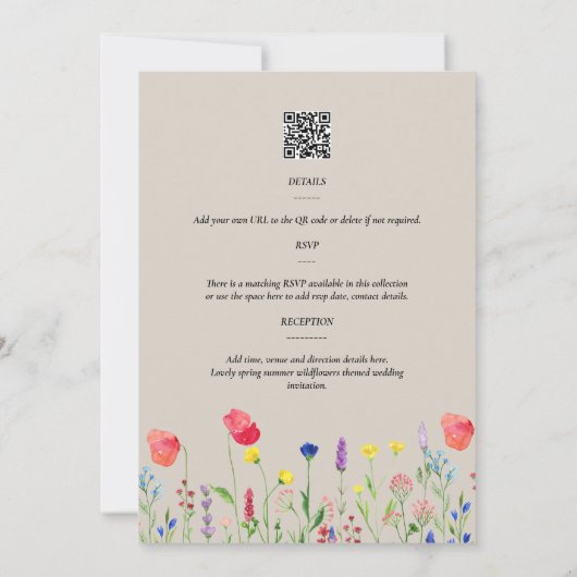 Wildblumen Hochzeiten laden Blumendruck oder Digit Einladung (Rückseite)