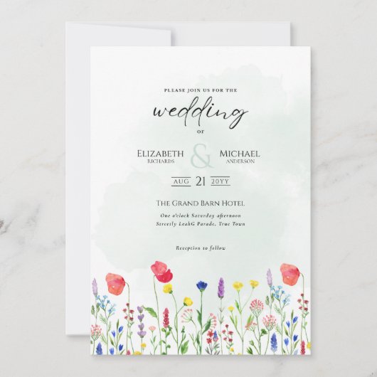 Wildblumen Hochzeiten laden Blumendruck oder Digit Einladung (Vorderseite)