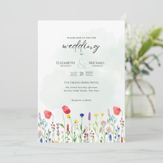 Wildblumen Hochzeiten laden Blumendruck oder Digit Einladung (Stehend Vorderseite)