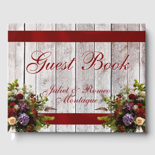 Wildblumen, Hochzeiten mit Band und Herz - Rot Gästebuch (Vorderseite)