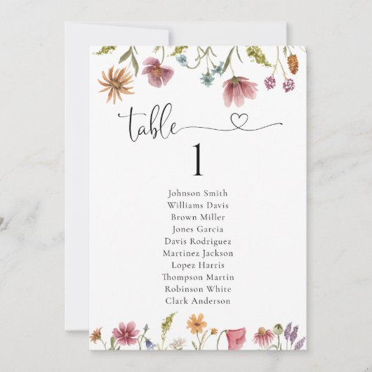 Wildblumen Hochzeiten von Tafelkarten (Vorderseite)