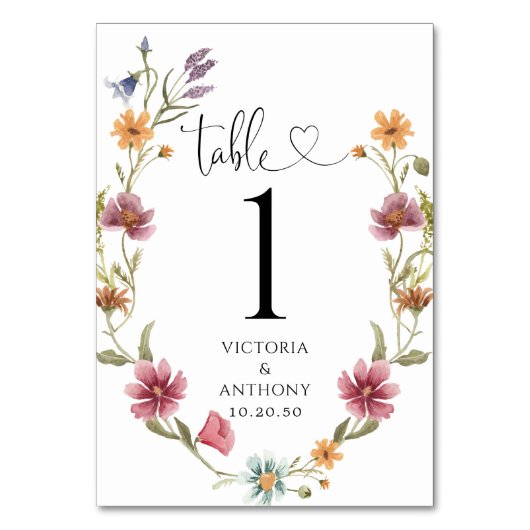 Wildblumen Hochzeiten von Tischnummern (Rückseite)