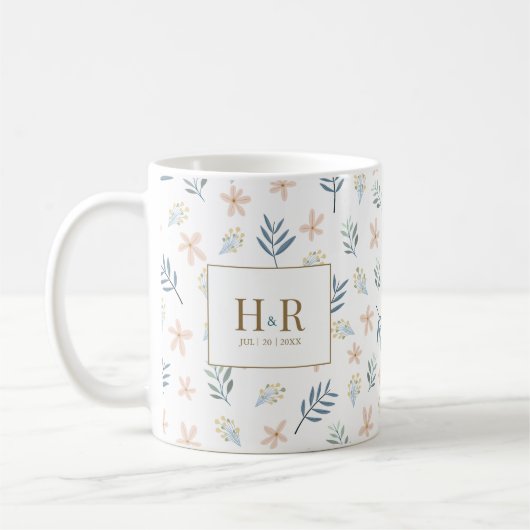 Wildblumen-Hochzeits-Monogramm-Dankeschön-Tasse Kaffeetasse (Links)