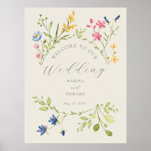 Wildblumen-Hochzeits-Willkommensschild Poster (Vorne)