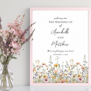 Wildblumen-Hochzeits-Willkommensschild Poster