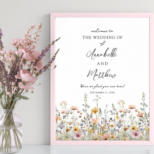 Wildblumen-Hochzeits-Willkommensschild Poster