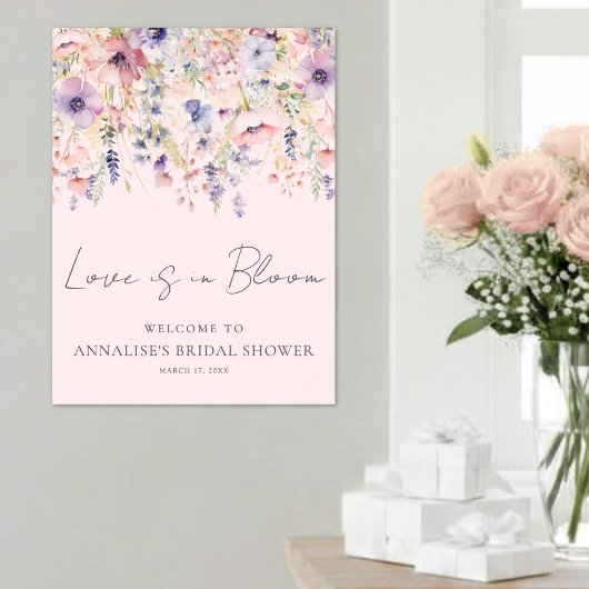 Wildblumen-Hochzeitsbrause in Rosa Poster