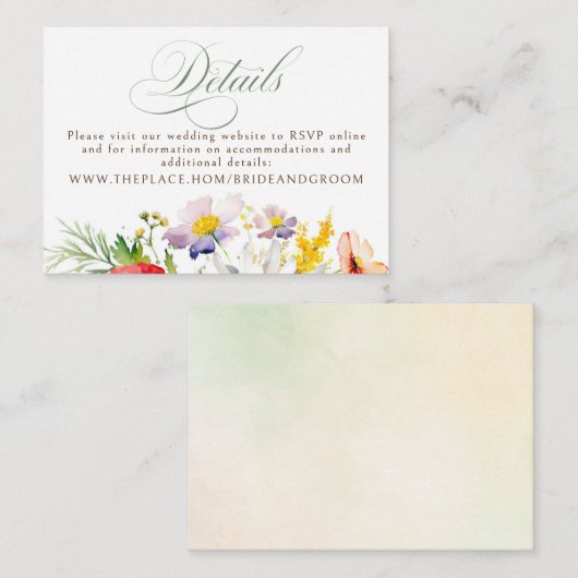 Wildblumen Hochzeitsdetails Kleine Begleitkarte (Vorne/Hinten)
