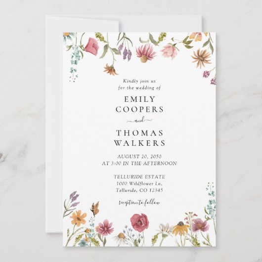 Wildblumen Hochzeitseinladung Einladung (Vorderseite)