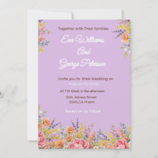 Wildblumen Hochzeitseinladung mit lila Blumenmuste Einladung