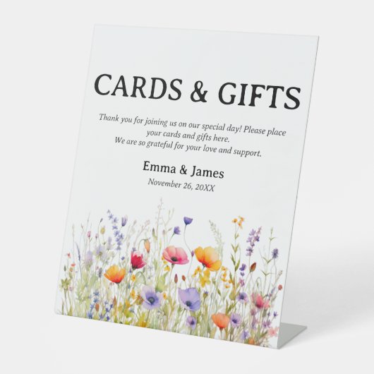 Wildblumen Hochzeitsgeschenk und Kartentisch Sockelschild (Vorderseite)