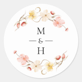 Wildblumen-Hochzeitsgunst mit floralem Monogramm i Runder Aufkleber