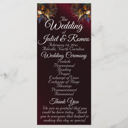 Wildblumen & Hochzeitskampagne in Burgund Programm (Vorderseite)