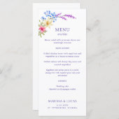 Wildblumen Hochzeitsmenü mit hellen Vivid-Farben Menükarte (Vorne/Hinten)