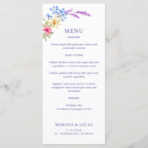 Wildblumen Hochzeitsmenü mit hellen Vivid-Farben Menükarte