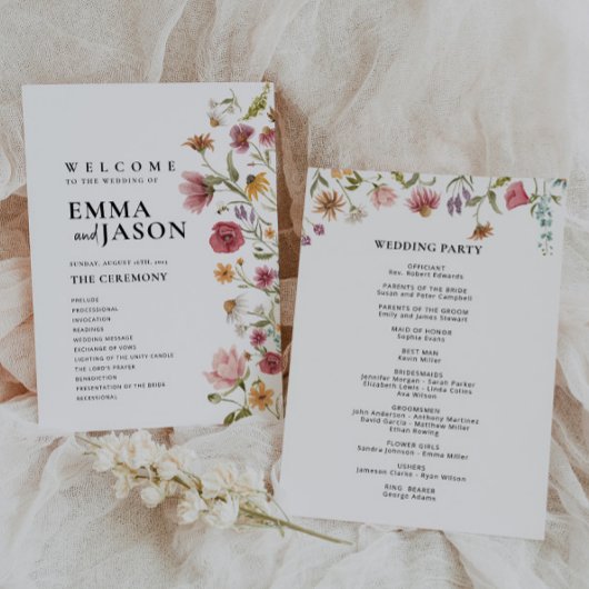 Wildblumen-Hochzeitsprogramm Einladung
