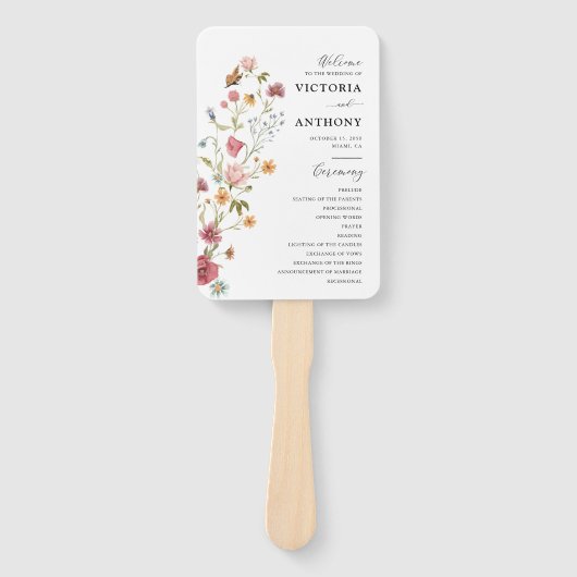 Wildblumen Hochzeitsprogramm Hand Fan Fächer (Vorderseite)