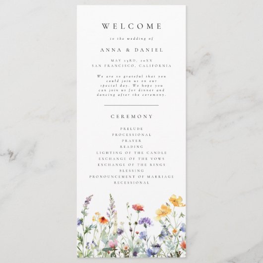 Wildblumen-Hochzeitsprogramm Programm (Vorderseite)