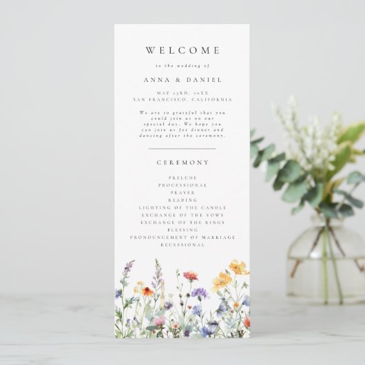 Wildblumen-Hochzeitsprogramm Programm (Stehend Vorderseite)