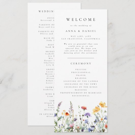 Wildblumen-Hochzeitsprogramm Programm (Vorne/Hinten)