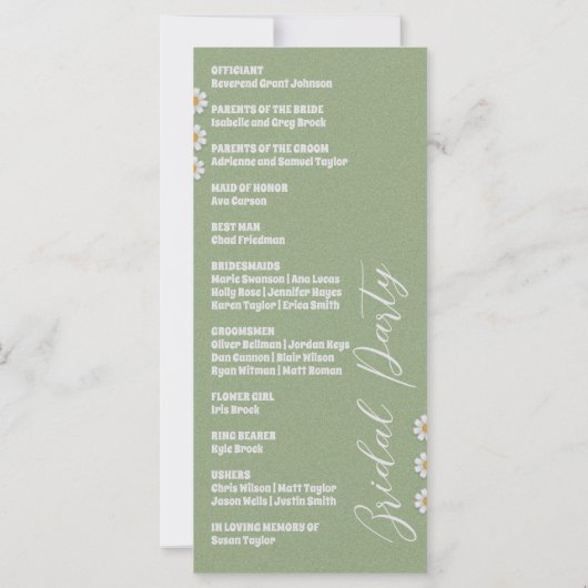 Wildblumen Hochzeitsprogramme im botanischen Garte (Rückseite)