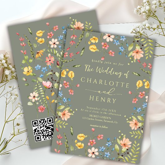 Wildblumen Hochzeitssache QR Einladung