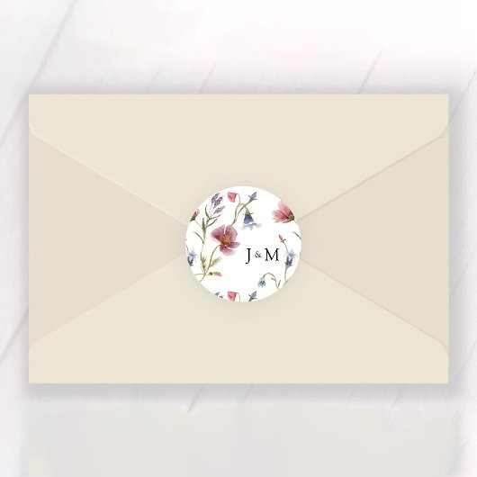 Wildblumen Hochzeitsticker Runder Aufkleber