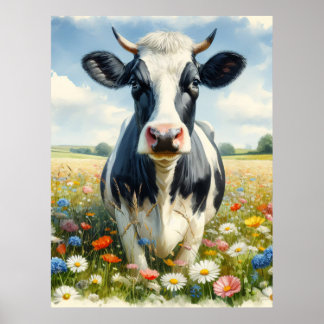 Wildblumen Holstein Milchkuh Poster