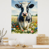 Wildblumen Holstein Milchkuh Poster (Küche)