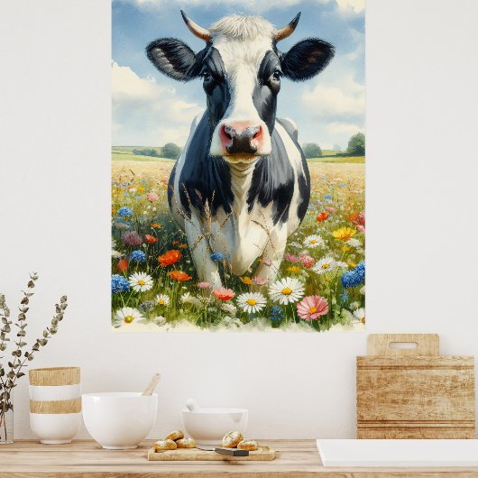 Wildblumen Holstein Milchkuh Poster (Küche)