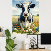 Wildblumen Holstein Milchkuh Poster (Heimbüro)