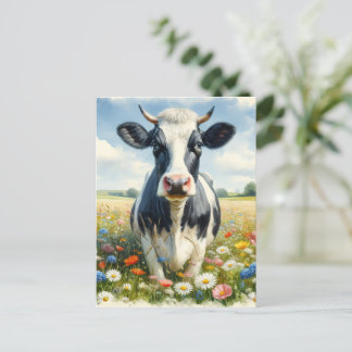 Wildblumen Holstein Milchkuh Postkarte